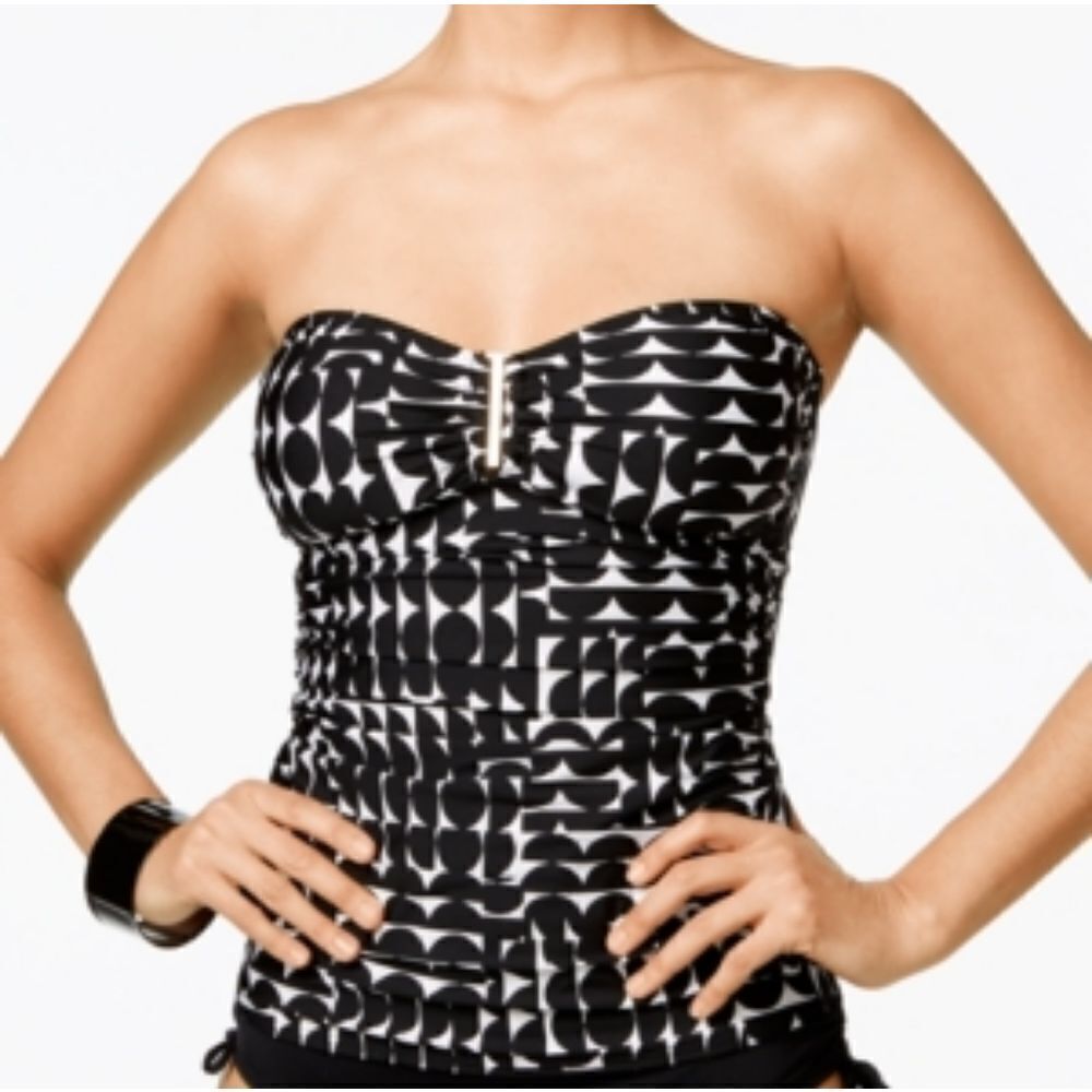 Calvin Klein Black Crescent Printed Strapless Tankini Top Women's Swimsuit